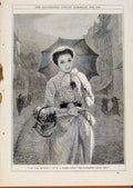 Original Old Antique Print London Almanack Bon Jour Monsieur 1870 Portrait Lady