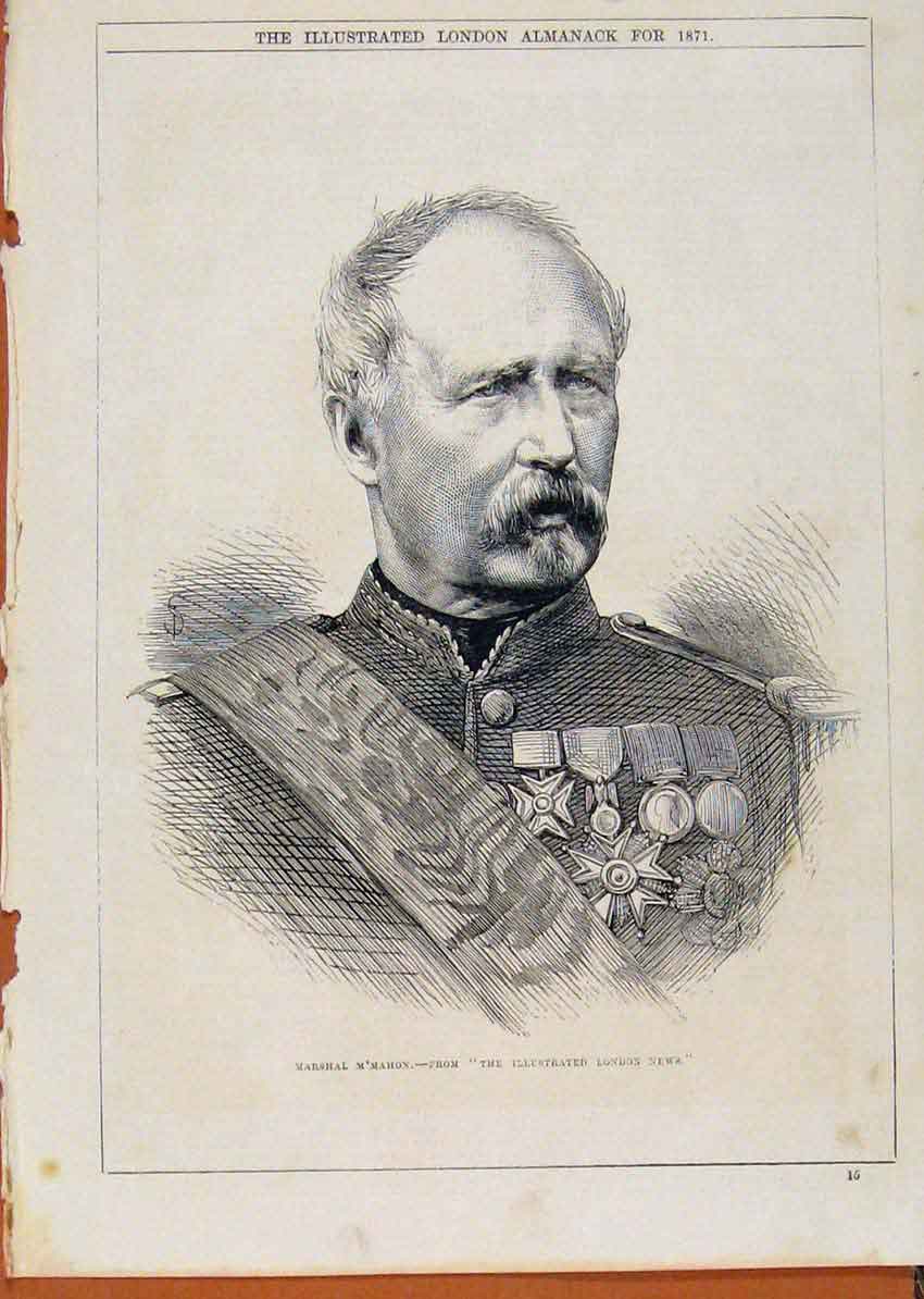 Original Old Antique Print London Almanack Marshal Mmahon 1871 Portrait 19th