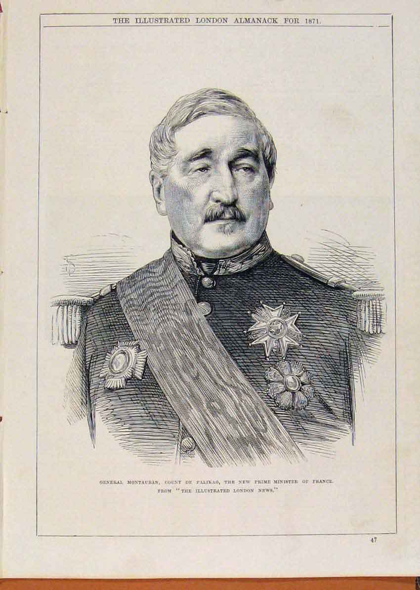 Old Antique Print London Almanack General Montauban Prime Minster France