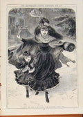 Original Old Antique Print London Almanack Happy New Year Mother Child 1872 19th