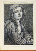 Original Old Antique Print London Almanack Spring Flowers Girl 1872 Victorian