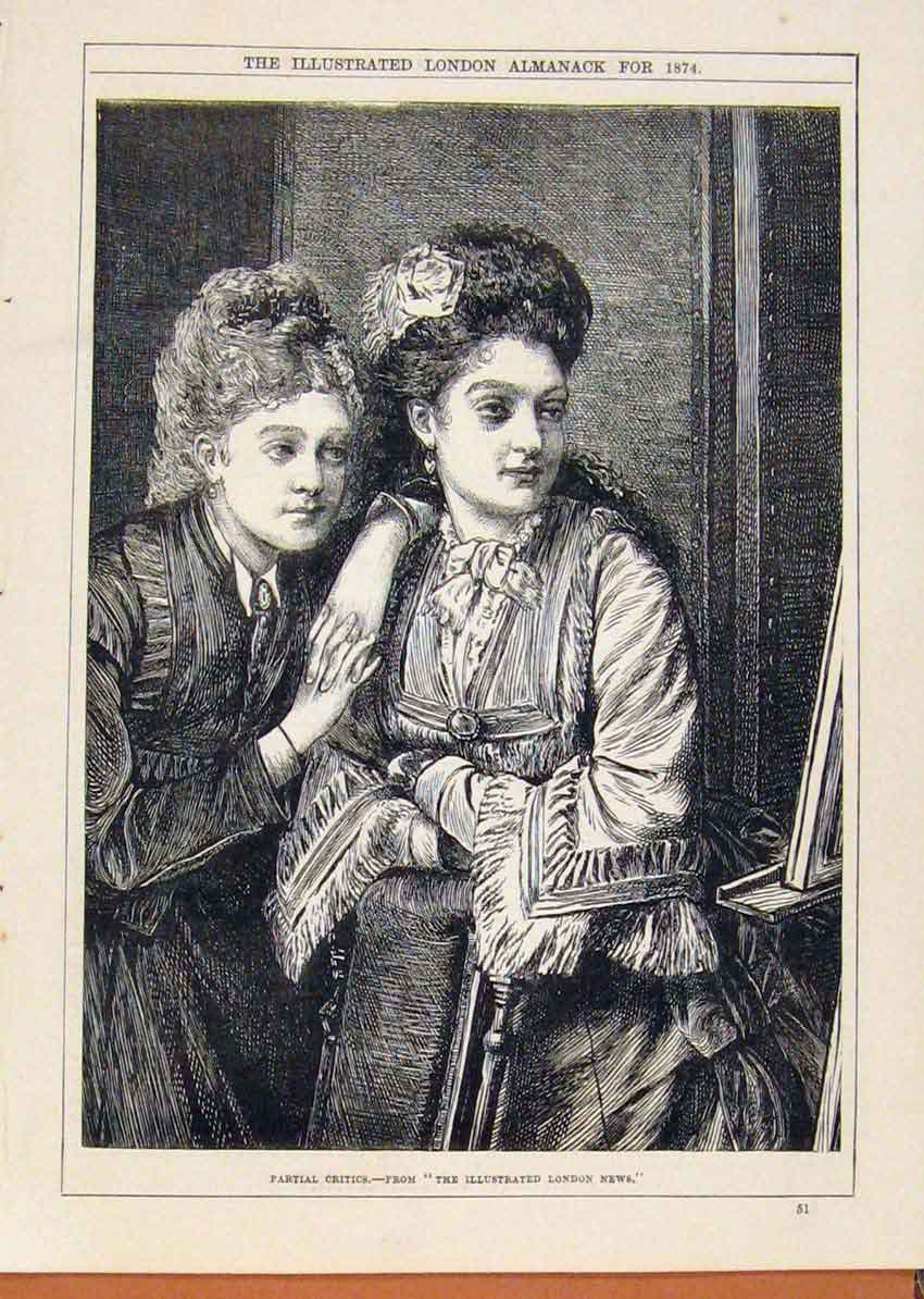 Original Old Antique Print London Almanack Partial Oritics 1874 Ladies Victorian