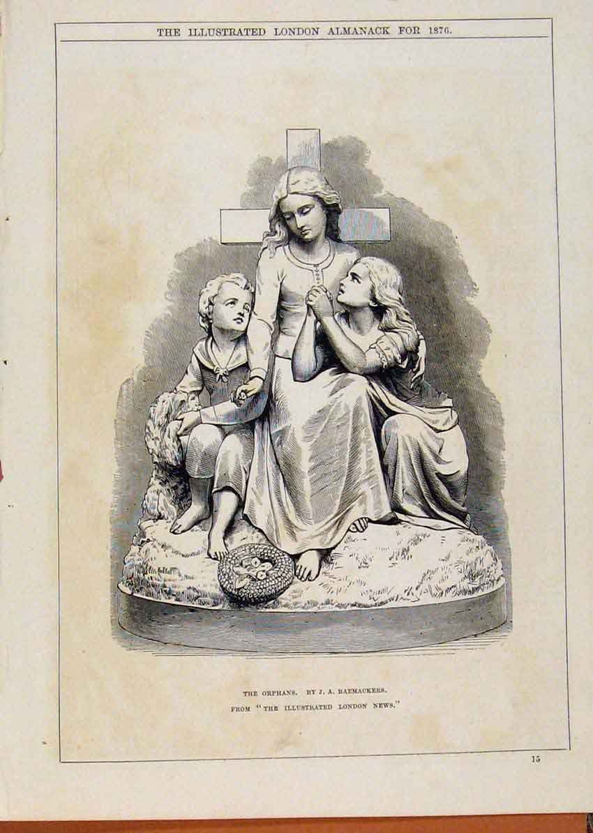 Original Old Antique Print London Almanack Orphans By Raemackers 1876 Victorian