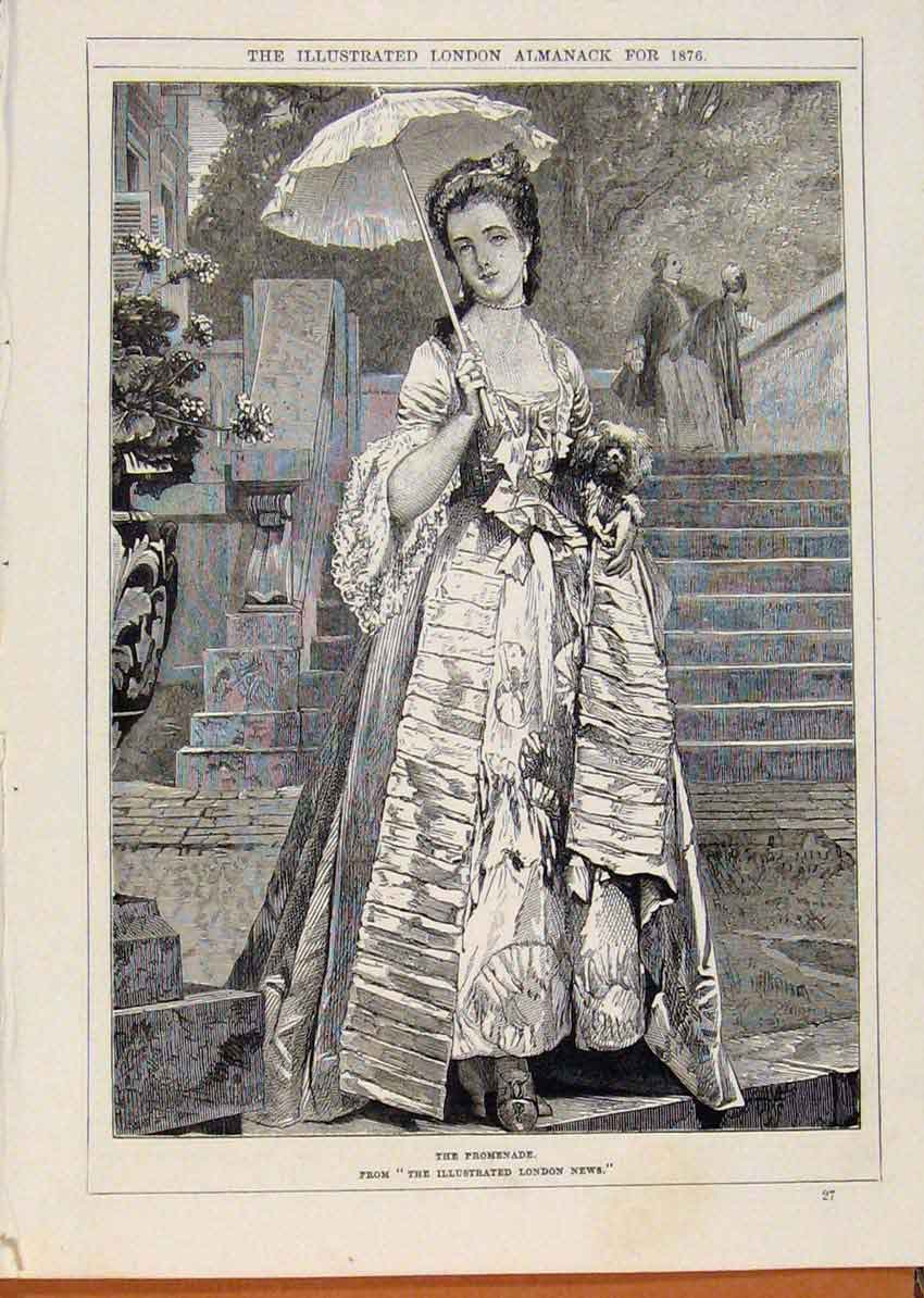 Original Old Antique Print London Almanack Promenade Portrait 1876 Victorian
