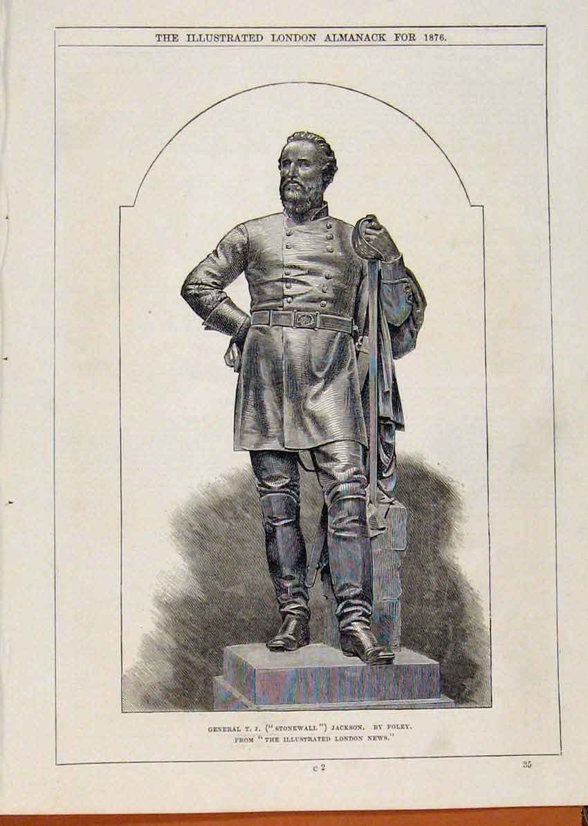 Original Old Antique Print London Almanack 1876 General Stonewall Jackson 19th