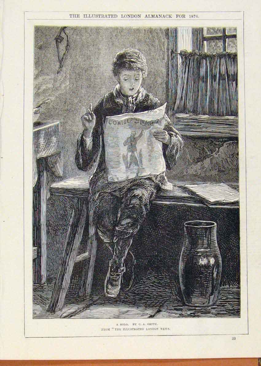 Original Old Antique Print London Almanack 1876 A Solo By C Smith 19th