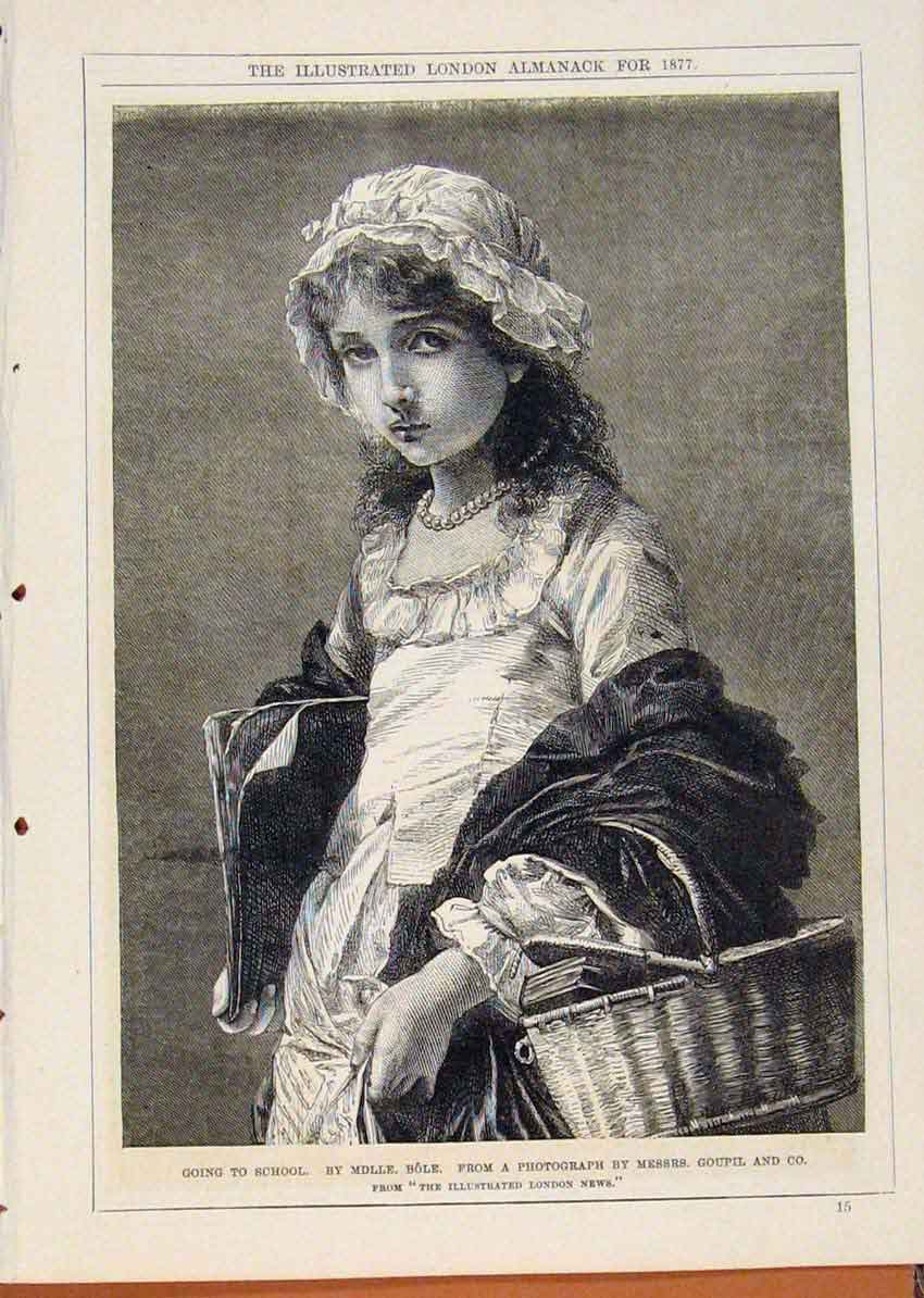 Original Old Antique Print London Almanack Going To School Portrait Messres