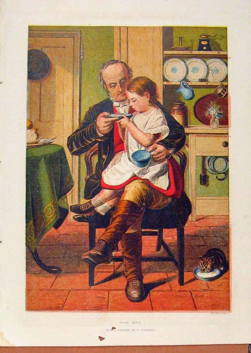 Original Old Antique Print Illustrated London Almanack Too Hot Father Daughter
