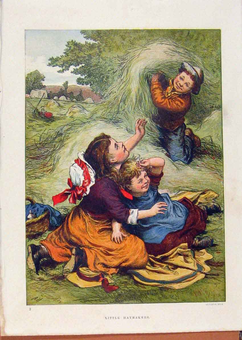 Original Old Antique Print Illustrated London Almanack Little Haymakers