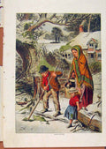 Original Old Antique Print Illustrated London Almanack Family Clearing Snow