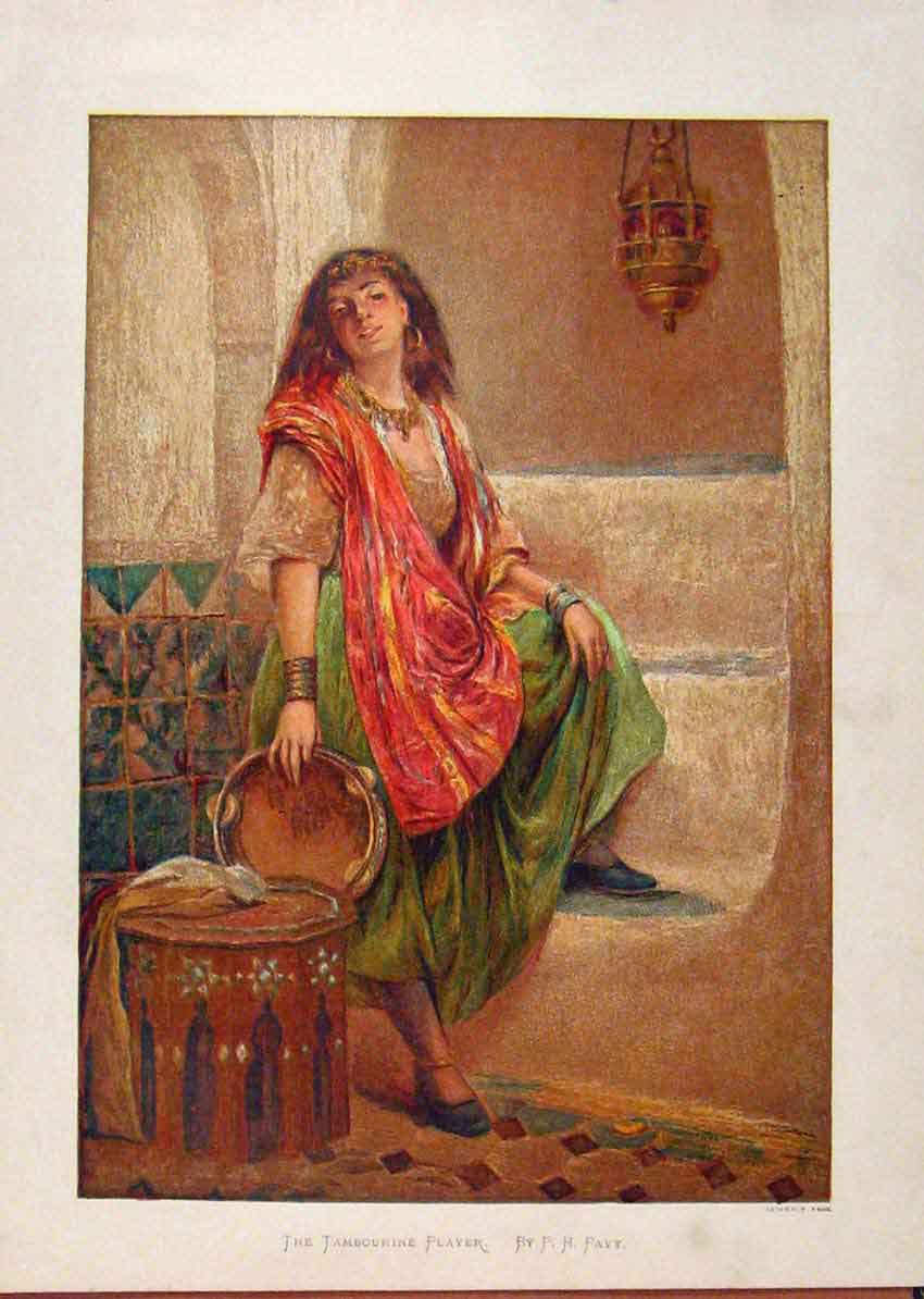 Original Old Antique Print Illustrated London Almanack Tambournrine Player