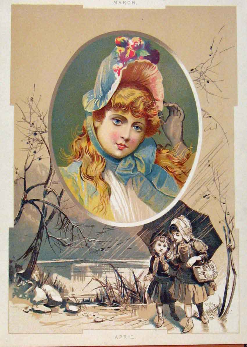 Original Old Antique Print Illustrated London Almanack March And April Scenes