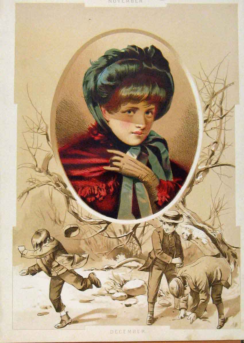 Old Print Ref.275 Illustrated London Almanack Novemeber & December Scenes