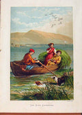 Original Old Antique Print Illustrated London Almanack Rush Gatherers In Boat