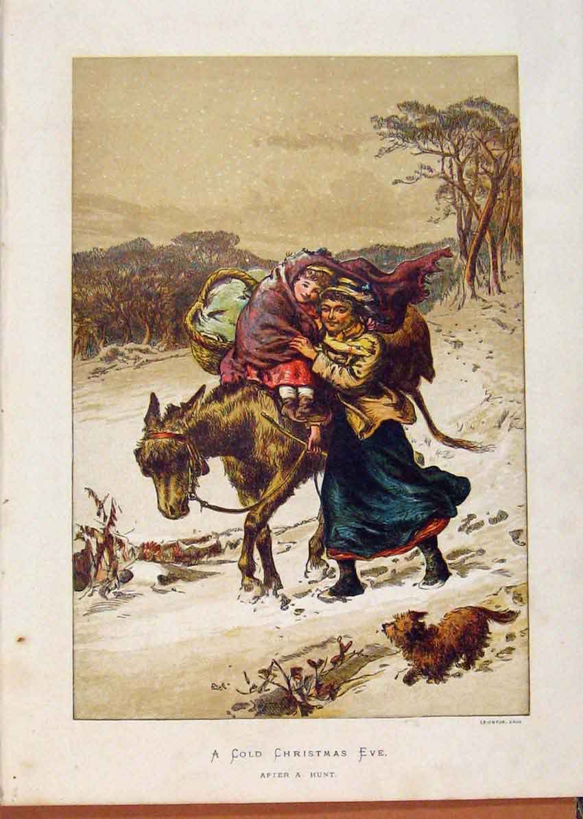 Original Old Antique Print Illustrated London Almanack CChristmas Eve