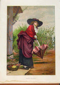 Old Antique Print Illustrated London Almanack Spring Showers Lady In Rain