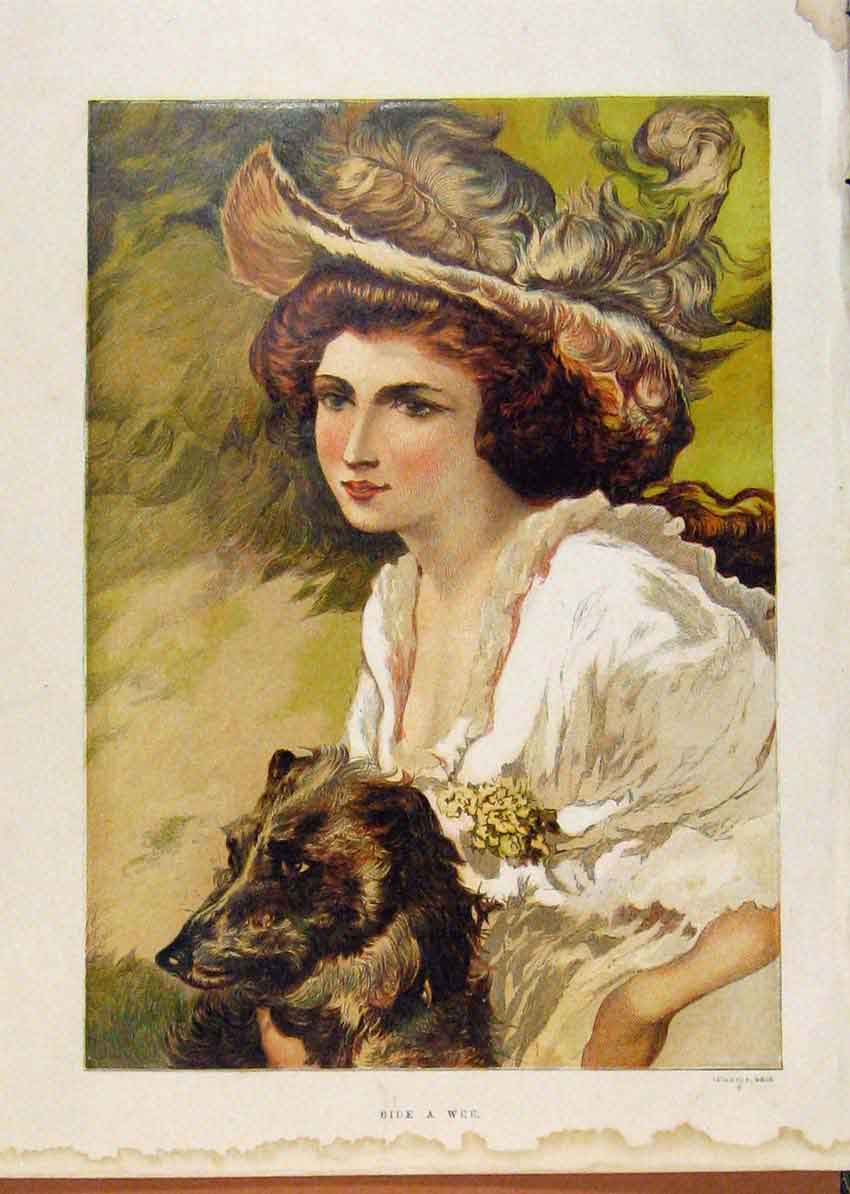 Original Old Antique Print Illustrated London Almanack Bide A Wee Dog And Lady