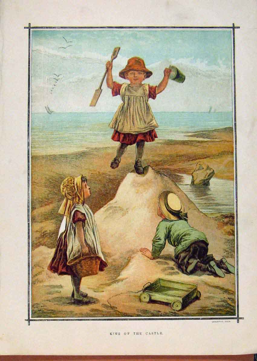 Old Antique Print Illustrated London Almanack King On The Castle Children