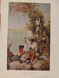 Original Old Antique Print British Art Cupids Spell Romantic Lovers Color 19th