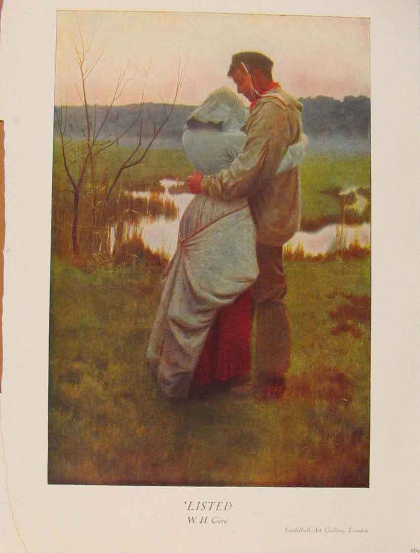 Old Antique Print British Art Listed A Couple Hugging Fine Art Color Prin