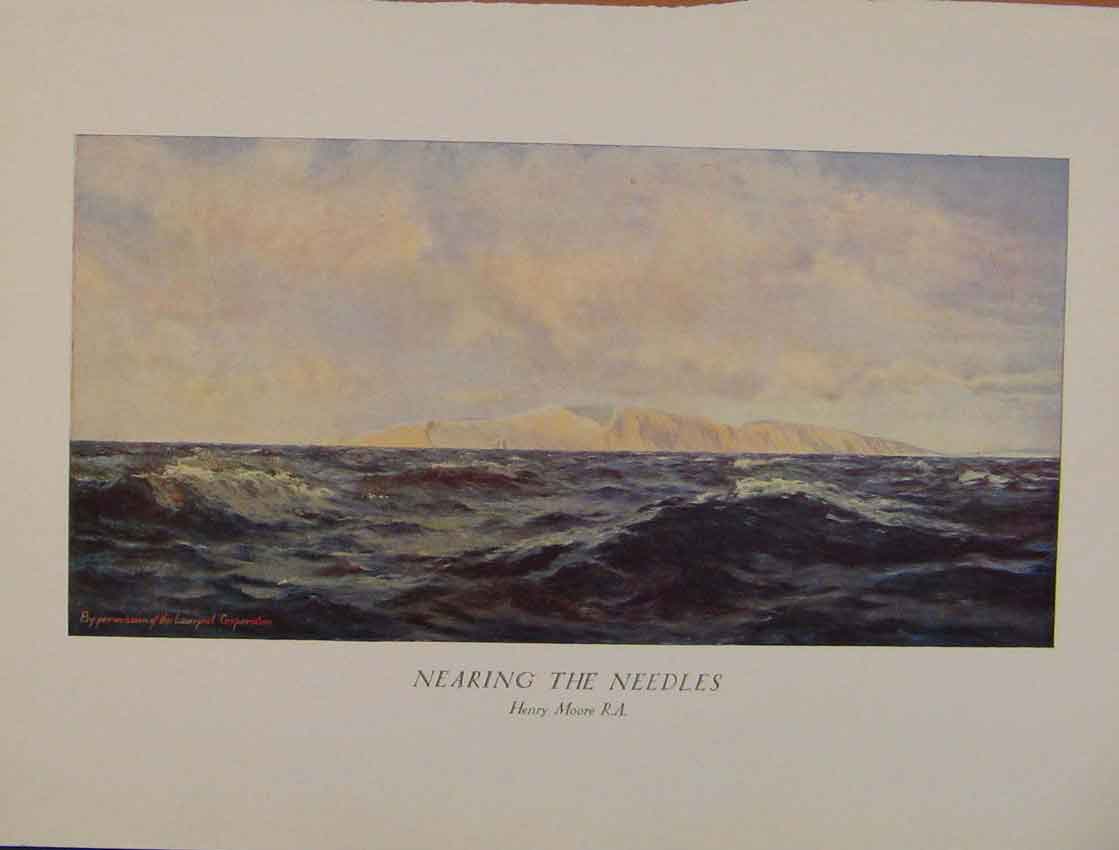 Original Old Antique Print British Art Nearing The Needles Color Art