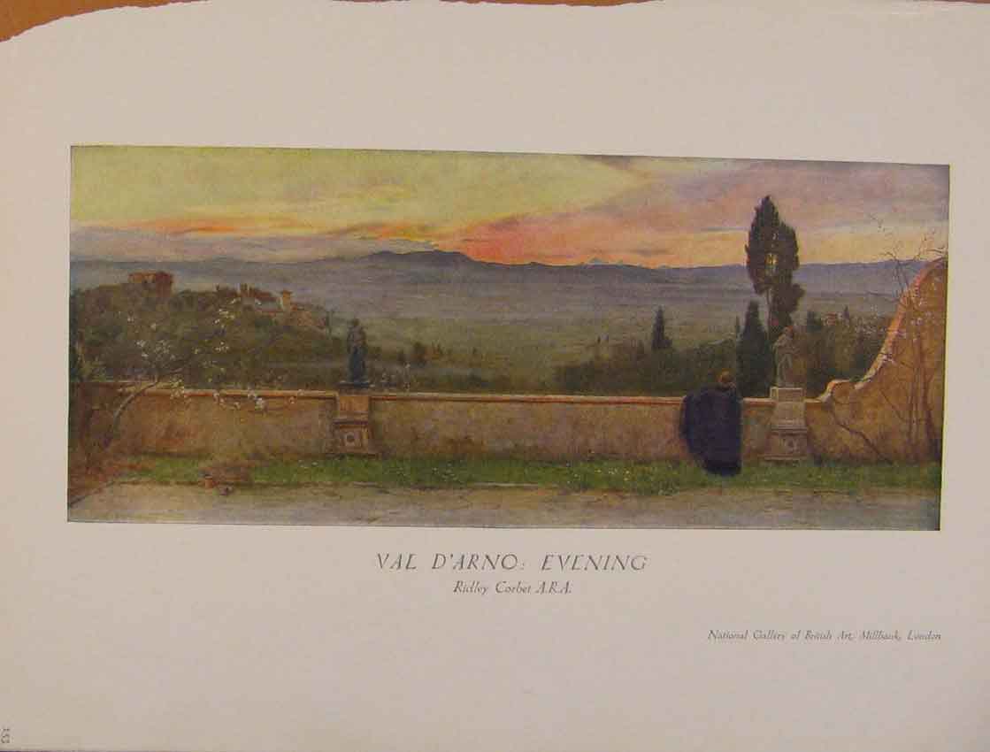 Original Old Antique Print British Art Val Darno Evening Color Fine Art