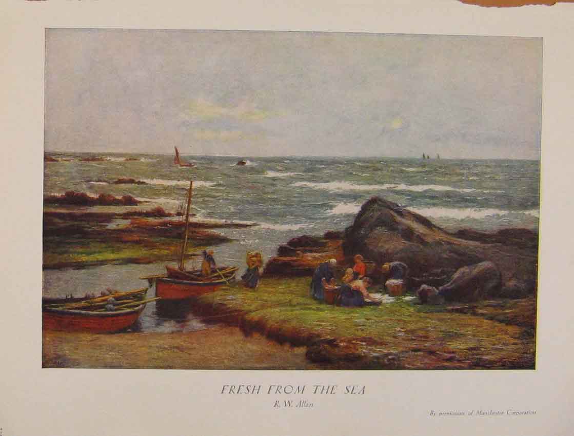 Original Old Antique Print British Art Fresh From The Sea R Allan