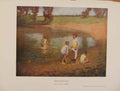 Original Old Antique Print British Art Noonday Swimming By The Lake Color