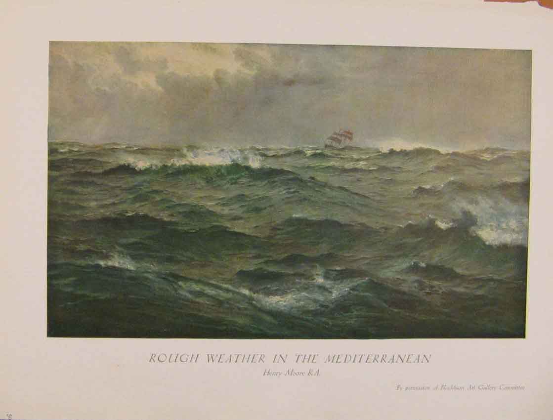 Original Old Antique Print British Art Rough Weather In The Mediterranean