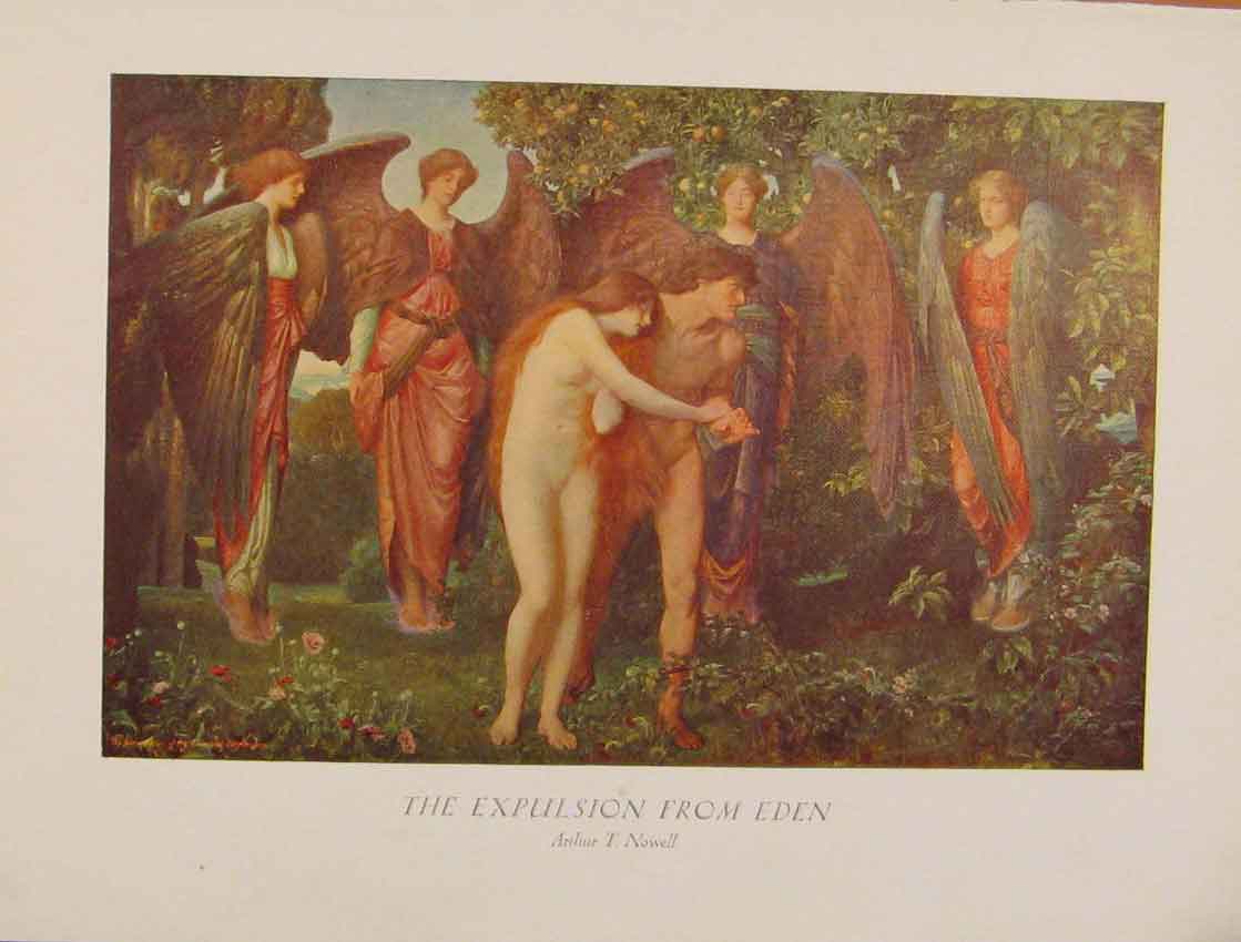 Original Old Antique Print British Art The Expulsion From Eden Arthur Nowell