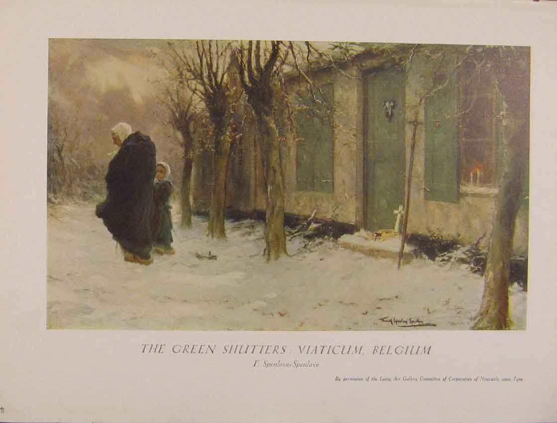 Original Old Antique Print British Art The Green Shutters Viaticum Belgium