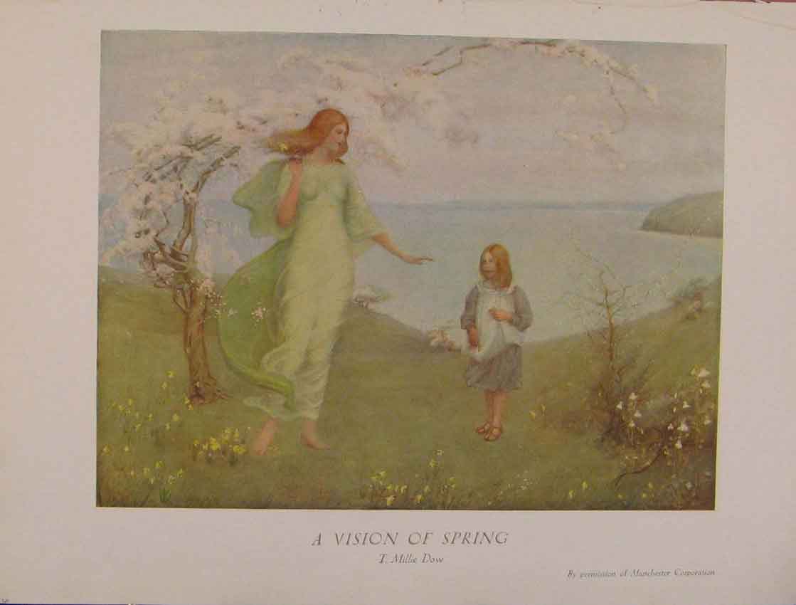 Original Old Antique Print British Art A Vision Spring Millie Dow Color