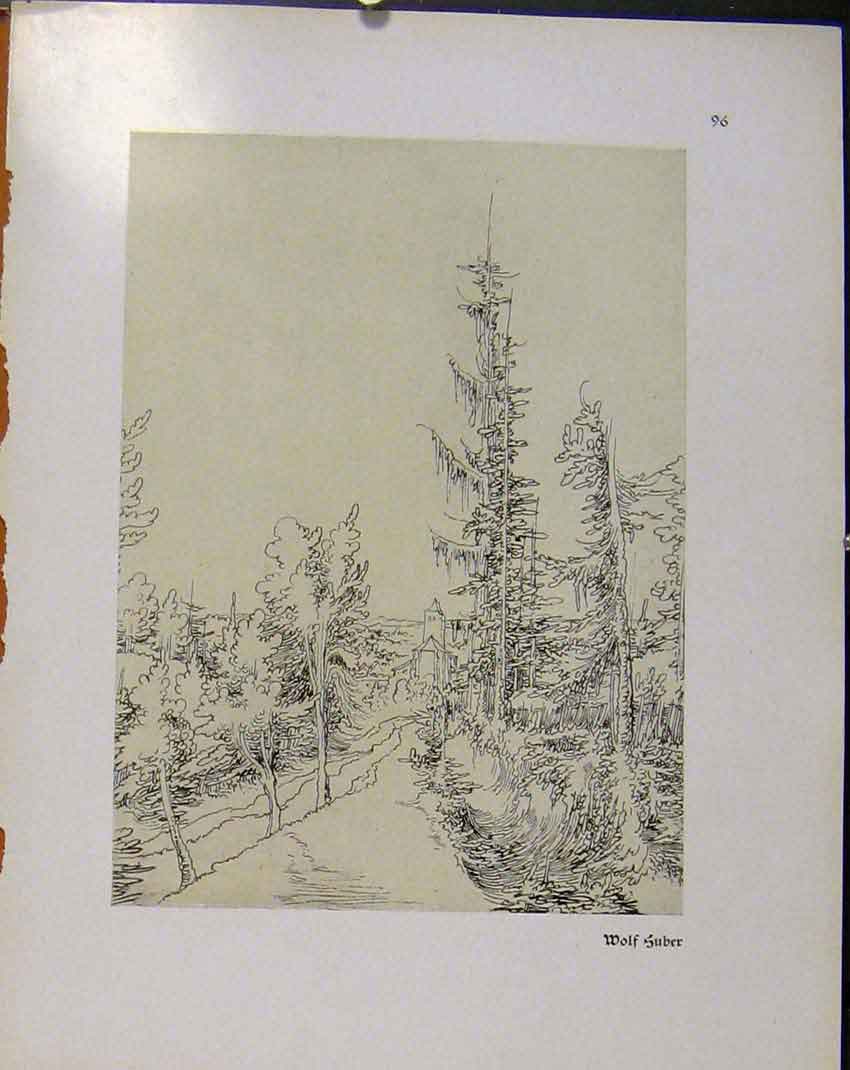 Original Old Vintage Print German Drawings Road Leading To Home House C1923 20th