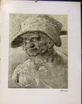 Original Old Antique Print German Drawings Portrait er Woman Wolf Suber