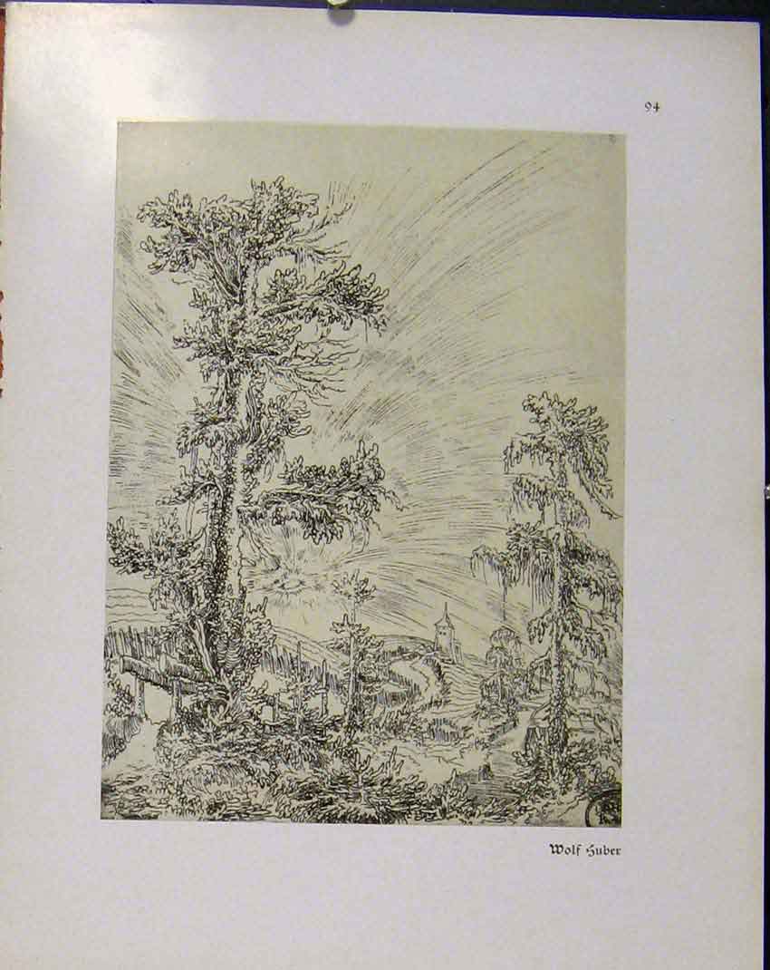 Original Old Vintage Print German Drawings Country Side C1923 20th Century