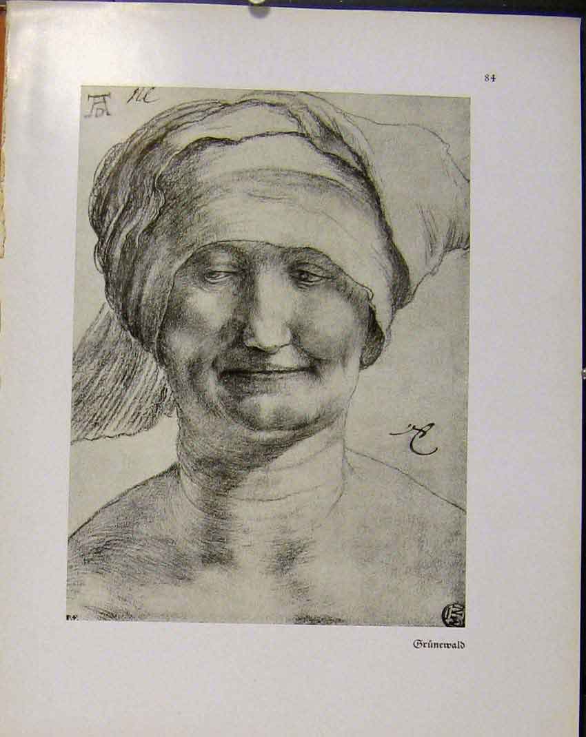 Original Old Vintage Print German Drawings Fine Art Portrait Lady Face C1923