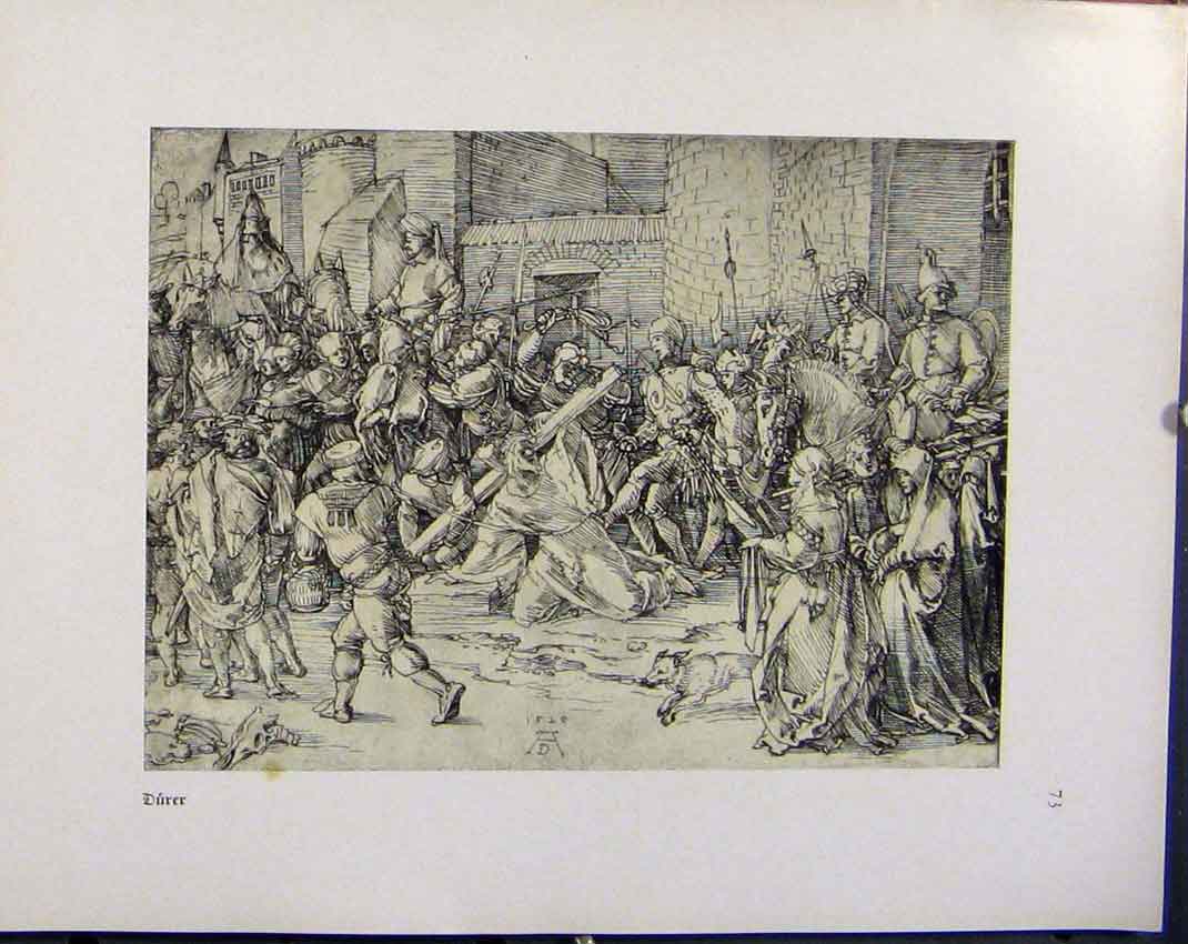 Original Old Vintage Print German Drawings Battle Fight Durer C1923 20th Century