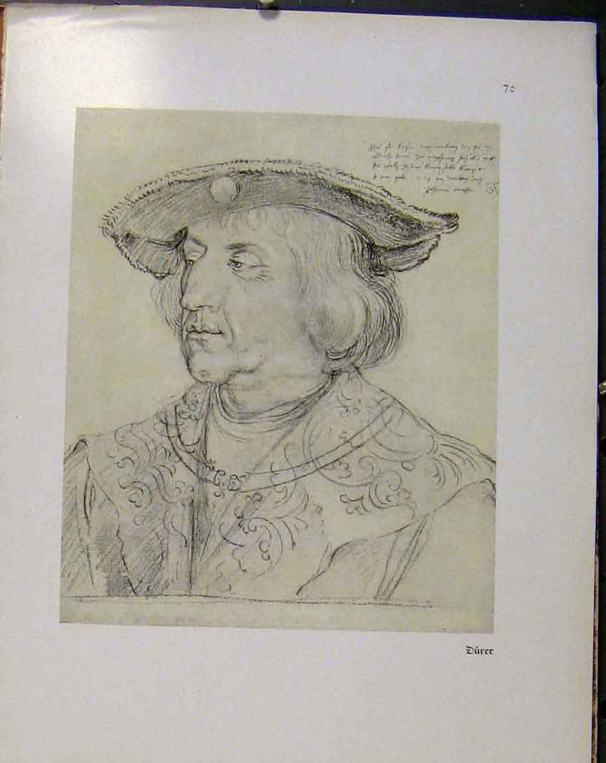 Original Old Vintage Print German Drawingsfine Art Portrait Man Durer C1923 20th