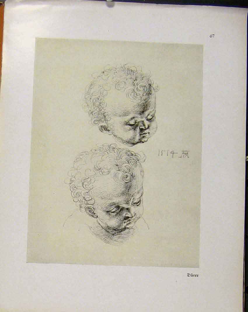 Original Old Vintage Print German Drawings Baby Face Portraits C1923 20th