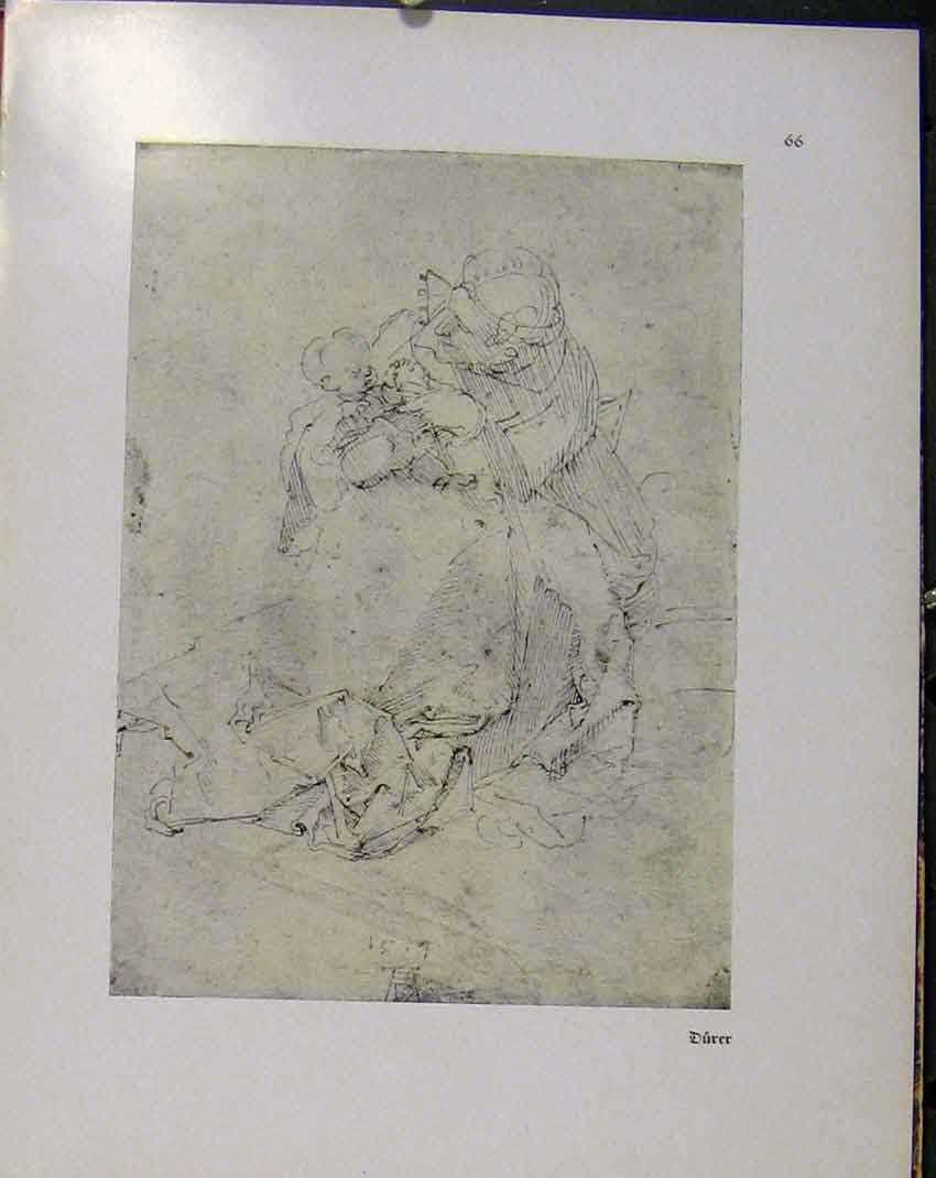 Original Old Antique Print German Drawings Durer Man Hing Young Child Baby