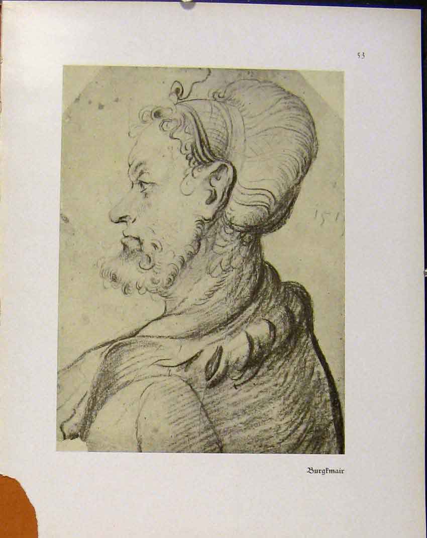 Original Old Antique Print German Drawings Burgfnaur Portrait