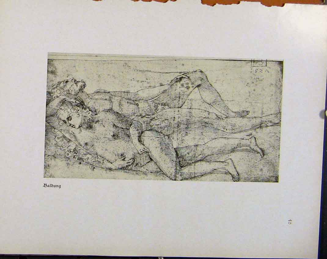 Original Old Vintage Print German Drawings Sketch By Baldung C1923 20th Century
