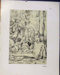 Original Old Vintage Print German Drawings Forest People Sketch Baldung C1923