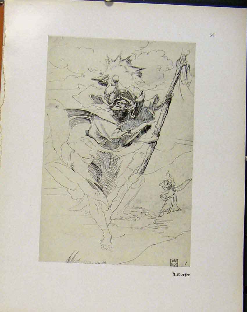 Original Old Vintage Print German Drawings Ultdorger C1923 Sketch Man 20th