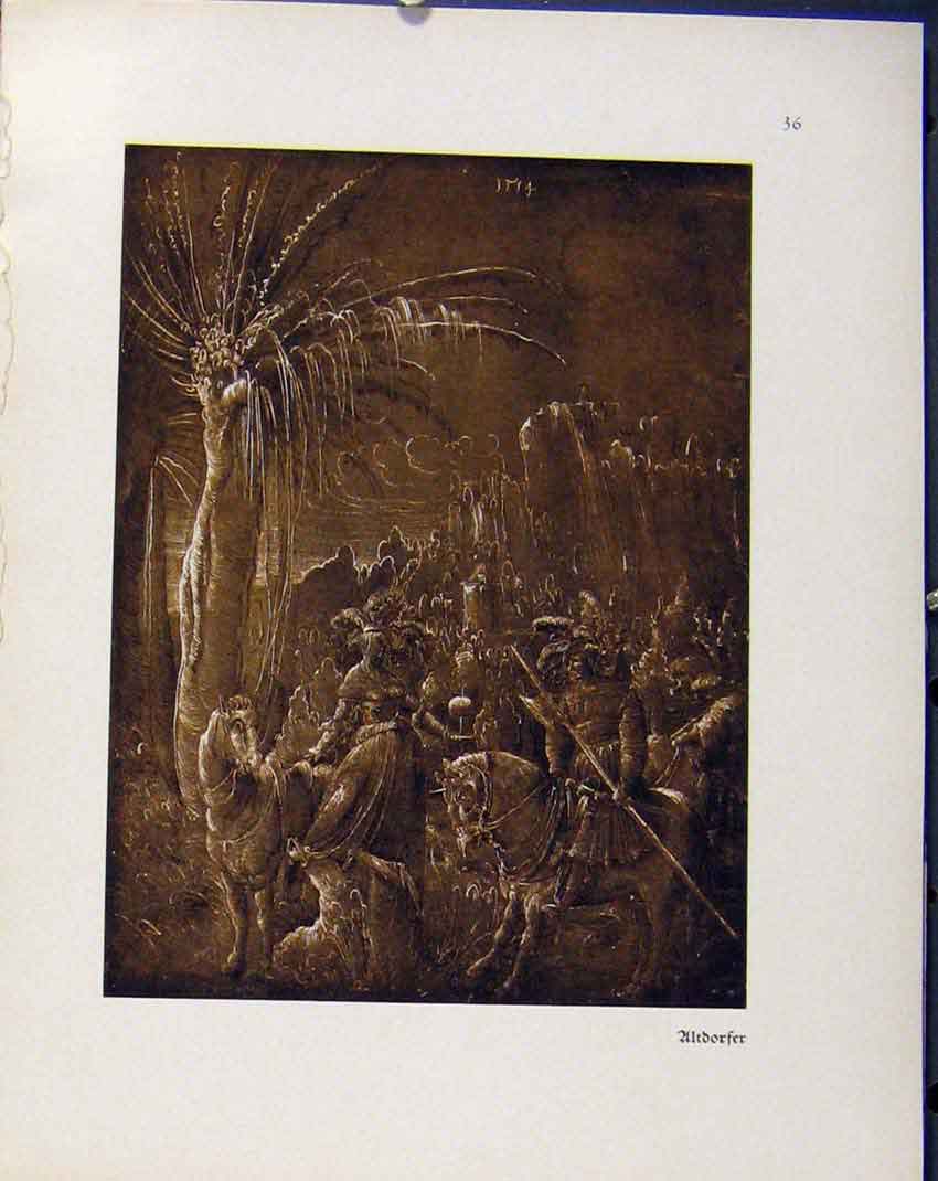 Original Old Antique Print German Drawingsnight Travelling By Horse Ultdorfer