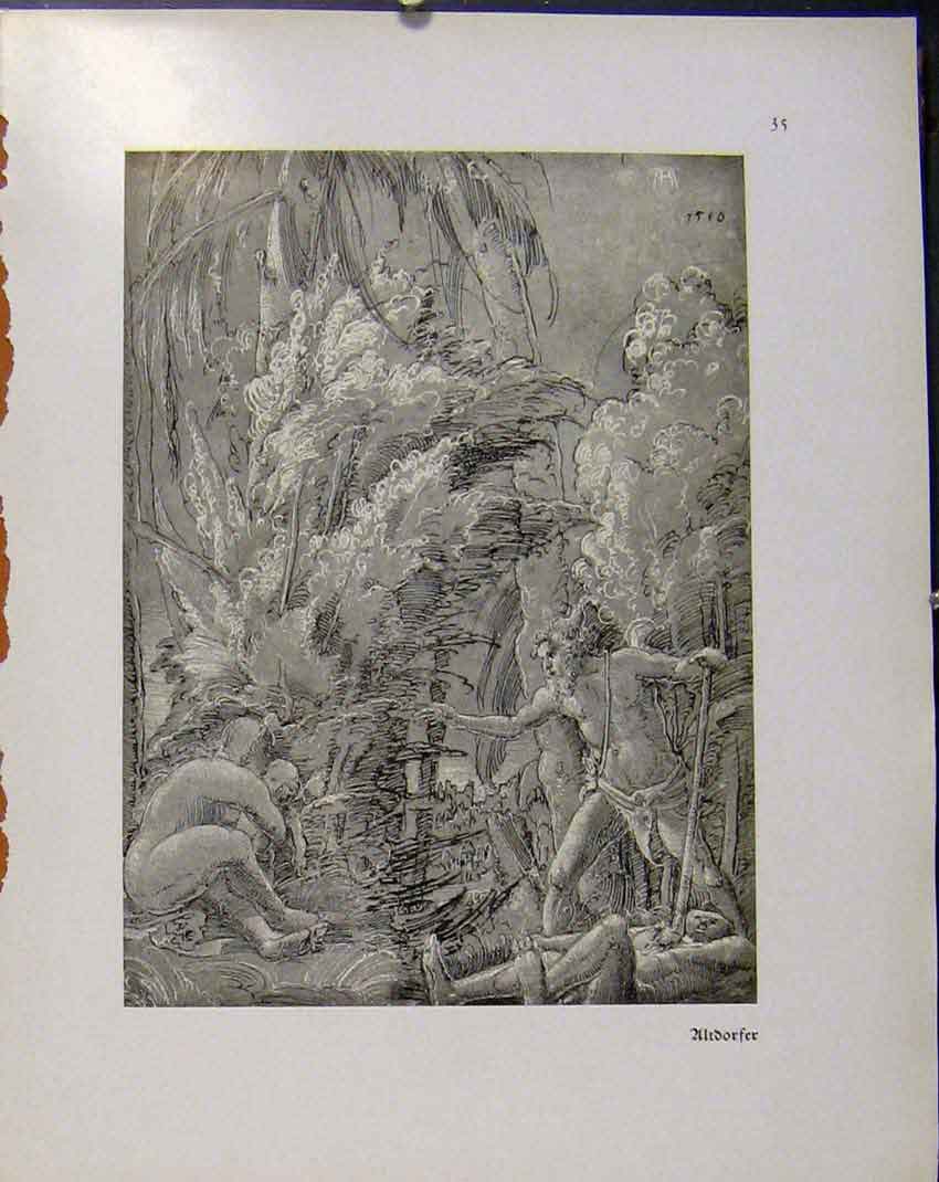 Original Old Vintage Print German Drawings Ultdorfer Man Helping Family C1923