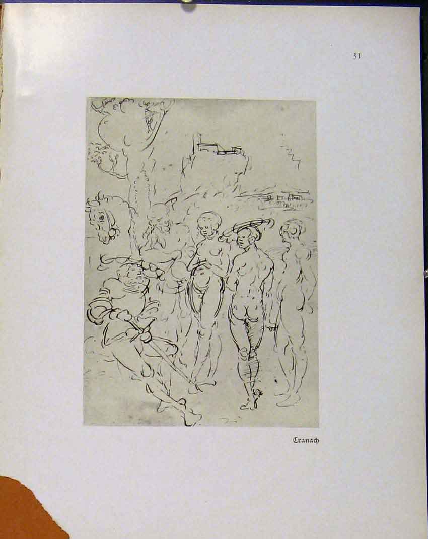 Original Old Vintage Print German Drawings Sketch Man And Woman Granad 1923 20th