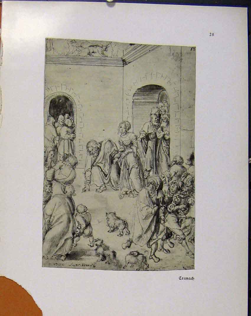 Original Old Antique Print German Drawings Village Street Granad