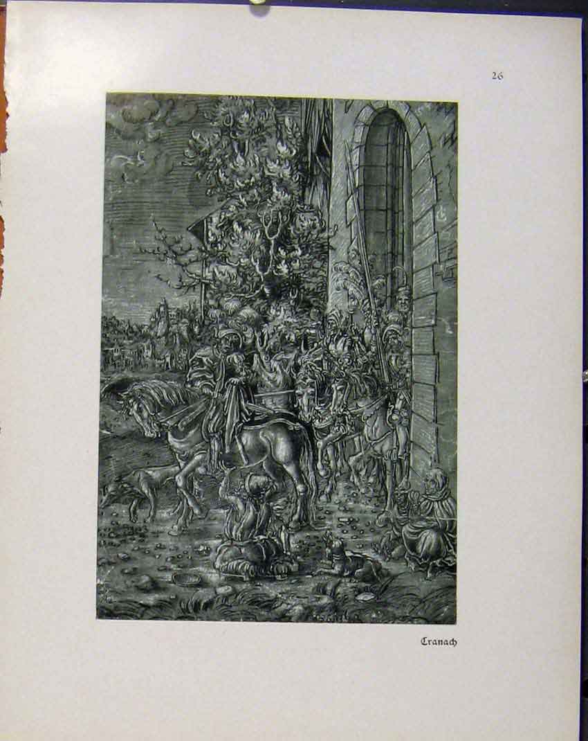 Original Old Vintage Print German Drawings Leaving Village At Night C1923 Granad