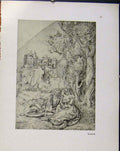 Original Old Vintage Print German Drawings Couple Sitting Outside Village 1923